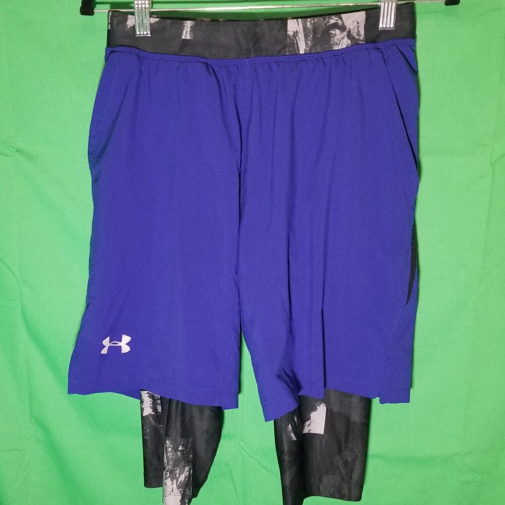 Under Armour Men Launch SW 2-in-1 Long Shorts Blue Running Athletic Size Small
